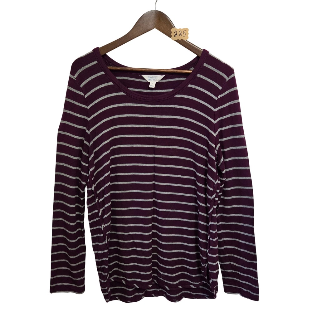 Market & Spruce Plum Purple Grey‎ Striped Long Sleeve Top XL WK10069A